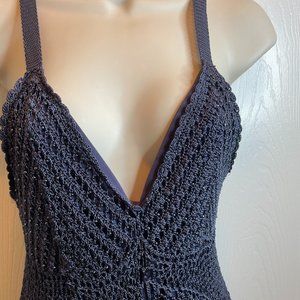 Womens sexy blue mesh tank with lining and small beads size Large